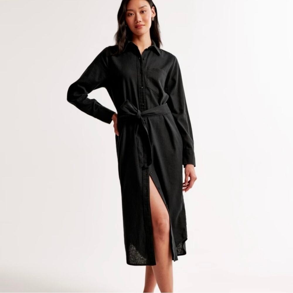 Abercrombie & Fitch NWT Black Midi Shirt Dress - size Large Tall